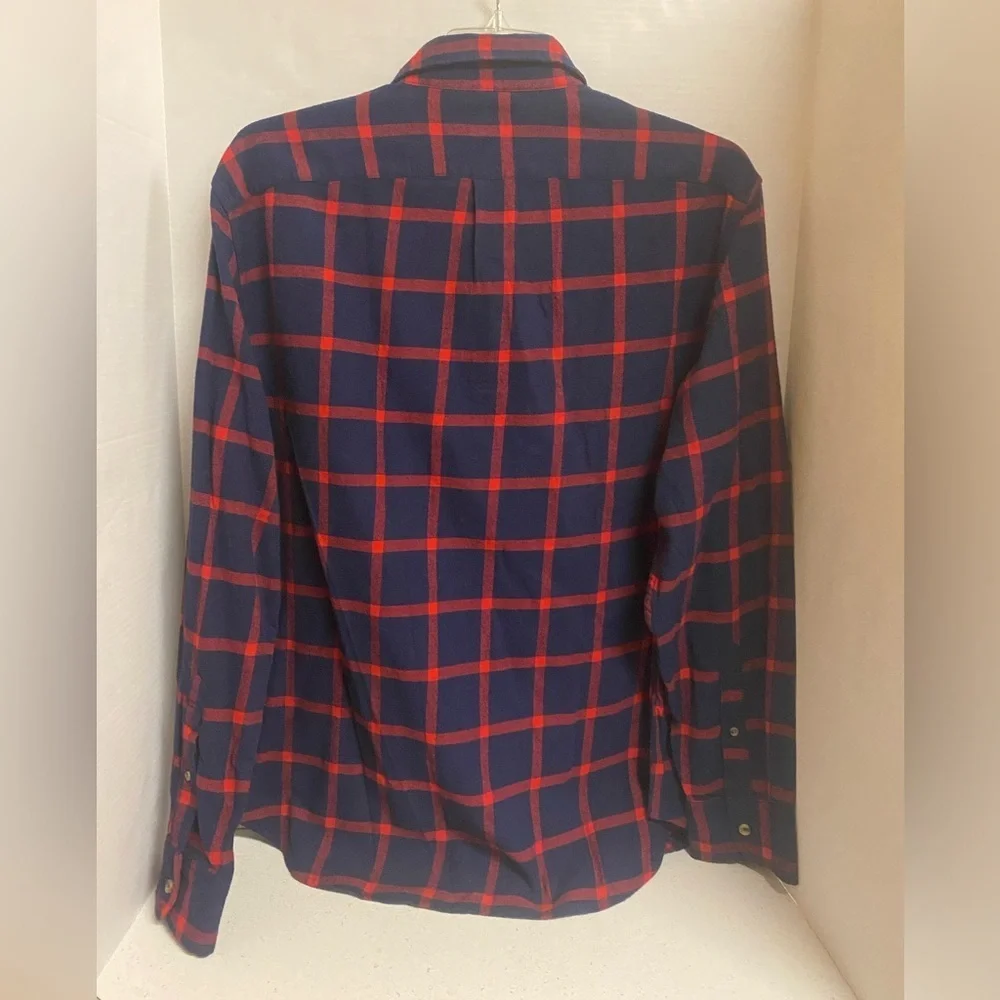 J. Crew Men's Classic Blue and Red Flannel Shirt Size XL